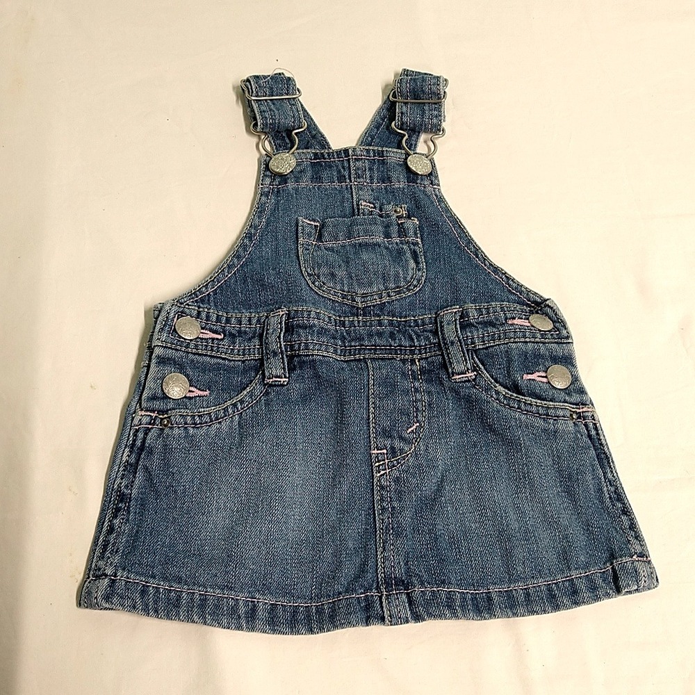 Levi's Overall Dress Girls 12 Months Blue Denim Pink Stitching Skirtall Jumper